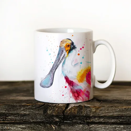 Roseate Spoonbill watercolor painting printed on an 11 oz ceramic art mug by Slaveika Aladjova