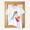 Roseate Spoonbill watercolor painting printed on a white cotton T-shirt by Slaveika Aladjova