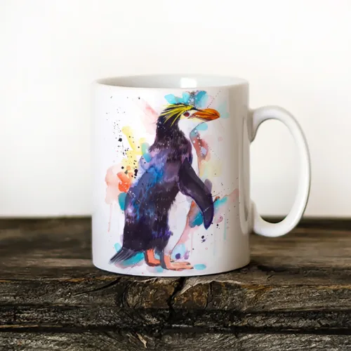 Royal Penguin watercolor painting printed on an 11 oz ceramic art mug by Slaveika Aladjova