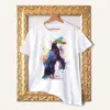 Royal Penguin watercolor painting printed on a white cotton T-shirt by Slaveika Aladjova