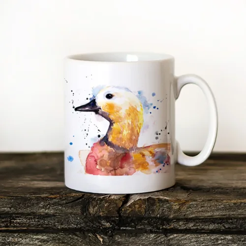 Ruddy Shelduck watercolor painting printed on an 11 oz ceramic art mug by Slaveika Aladjova