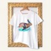 Running Hare watercolor painting printed on a white cotton T-shirt by Slaveika Aladjova