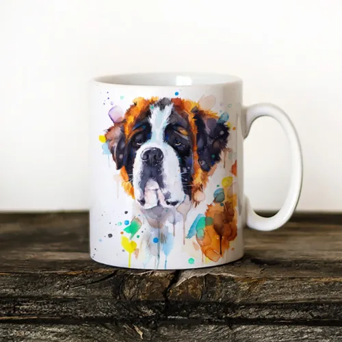 Saint Bernard watercolor painting printed on an 11 oz ceramic art mug by Slaveika Aladjova