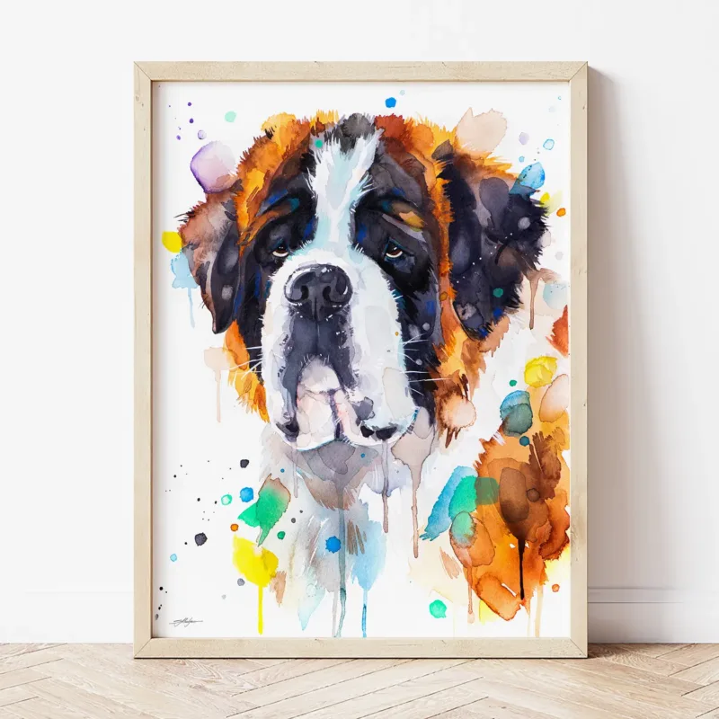 Saint Bernard watercolor painting the artwork on the T-shirt by Slaveika Aladjova