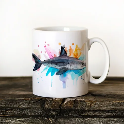 Salmon Shark watercolor painting printed on an 11 oz ceramic art mug by Slaveika Aladjova
