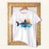 Salmon Shark watercolor painting printed on a white cotton T-shirt by Slaveika Aladjova