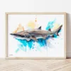 Sand Tiger Shark watercolor painting the artwork on the T-shirt by Slaveika Aladjova