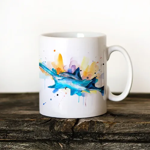 Sawfish watercolor painting printed on an 11 oz ceramic art mug by Slaveika Aladjova