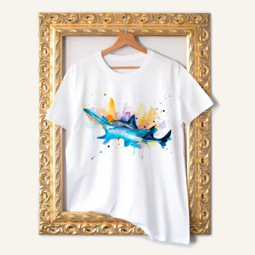 Sawfish T-Shirt, Watercolor Art Tee Sawfish watercolor painting printed on a white cotton T-shirt by Slaveika Aladjova