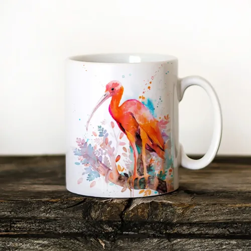 Scarlet Ibis watercolor painting printed on an 11 oz ceramic art mug by Slaveika Aladjova