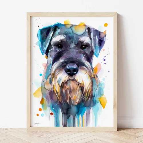 Schnauzer watercolor painting the artwork on the T-shirt by Slaveika Aladjova