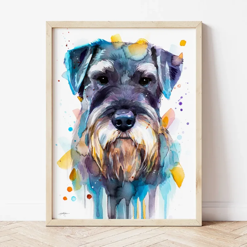Schnauzer watercolor painting the artwork on the T-shirt by Slaveika Aladjova