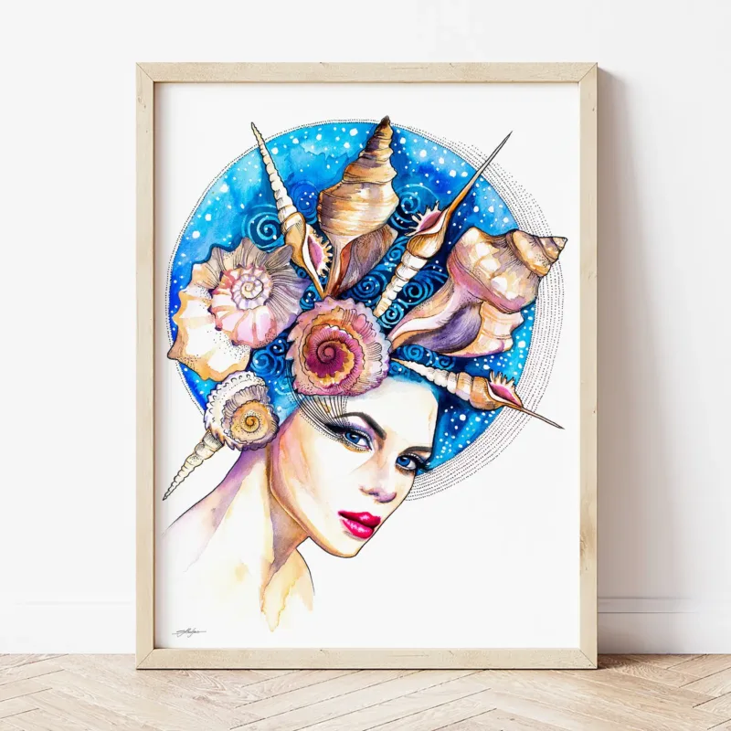 Sea Girl watercolor painting the artwork on the T-shirt by Slaveika Aladjova