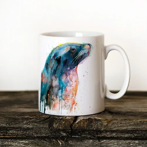 Sea Lion Art Mug, Watercolor Ceramic Mug 11 oz Sea Lion watercolor painting printed on an 11 oz ceramic art mug by Slaveika Aladjova