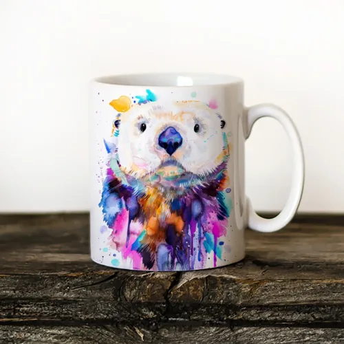 Sea Otter Art Mug, Watercolor Ceramic Mug 11 oz Sea Otter watercolor painting printed on an 11 oz ceramic art mug by Slaveika Aladjova