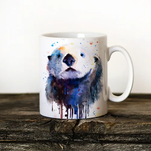 Sea Otter Face Art Mug, Watercolor Ceramic Mug 11 oz Sea Otter Face watercolor painting printed on an 11 oz ceramic art mug by Slaveika Aladjova