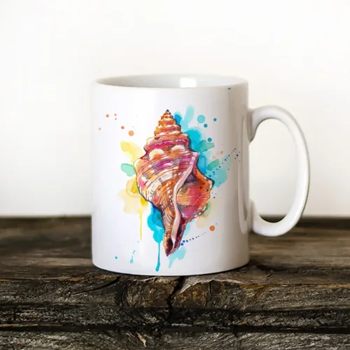 Seashell watercolor painting printed on an 11 oz ceramic art mug by Slaveika Aladjova