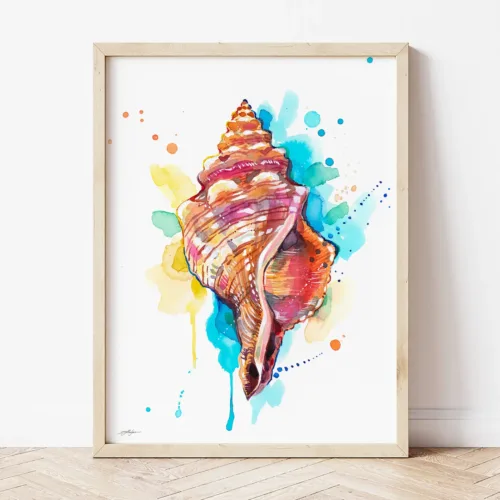 Seashell watercolor painting the artwork on the T-shirt by Slaveika Aladjova