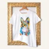 Serval watercolor painting printed on a white cotton T-shirt by Slaveika Aladjova