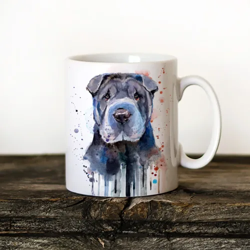 Shar Pei Art Mug, Watercolor Ceramic Mug 11 oz Shar Pei watercolor painting printed on an 11 oz ceramic art mug by Slaveika Aladjova