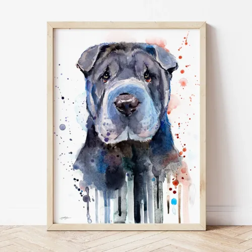 Shar Pei watercolor painting the artwork on the T-shirt by Slaveika Aladjova