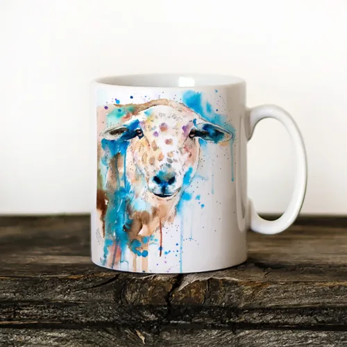 Sheep Art Mug, Watercolor Ceramic Mug 11 oz Sheep watercolor painting printed on an 11 oz ceramic art mug by Slaveika Aladjova