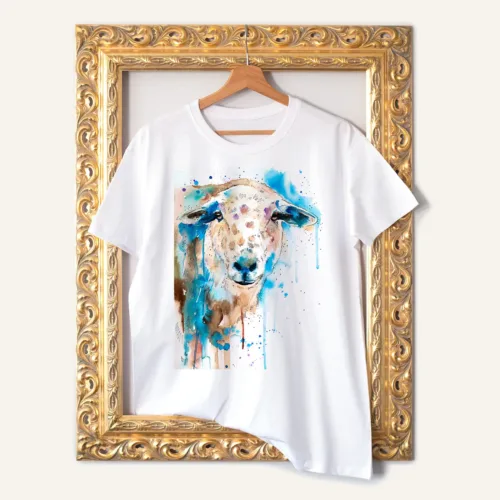 Sheep T-Shirt, Watercolor Art Tee Sheep watercolor painting printed on a white cotton T-shirt by Slaveika Aladjova
