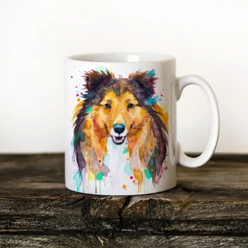 Sheltie Art Mug, Watercolor Ceramic Mug 11 oz Sheltie watercolor painting printed on an 11 oz ceramic art mug by Slaveika Aladjova