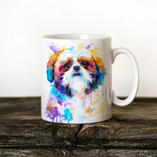 Shih Tzu Art Mug, Watercolor Ceramic Mug 11 oz Shih Tzu watercolor painting printed on an 11 oz ceramic art mug by Slaveika Aladjova