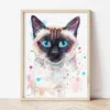 Siamese Cat watercolor painting the artwork on the T-shirt by Slaveika Aladjova