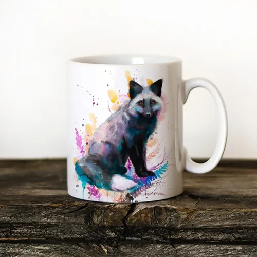Silver Fox Art Mug, Watercolor Ceramic Mug 11 oz Silver Fox watercolor painting printed on an 11 oz ceramic art mug by Slaveika Aladjova