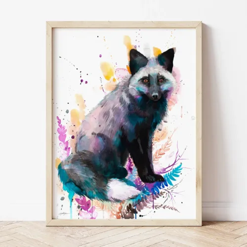Silver Fox watercolor painting the artwork on the T-shirt by Slaveika Aladjova