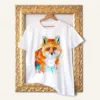Sitting Fox watercolor painting printed on a white cotton T-shirt by Slaveika Aladjova