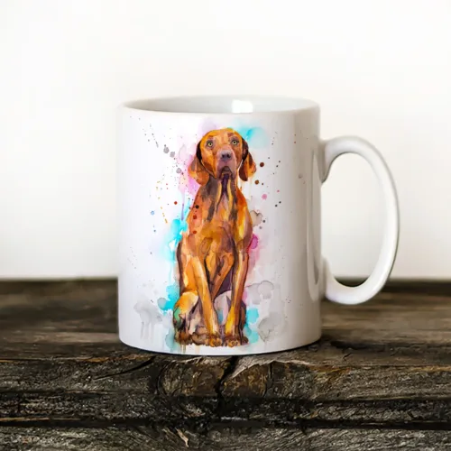 Sitting Vizsla Art Mug, Watercolor Ceramic Mug 11 oz Sitting Vizsla watercolor painting printed on an 11 oz ceramic art mug by Slaveika Aladjova