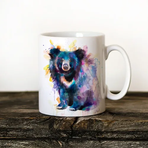 Sloth Bear Art Mug, Watercolor Ceramic Mug 11 oz Sloth Bear watercolor painting printed on an 11 oz ceramic art mug by Slaveika Aladjova