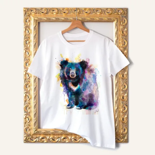 Sloth Bear T-Shirt, Watercolor Art Tee Sloth Bear watercolor painting printed on a white cotton T-shirt by Slaveika Aladjova