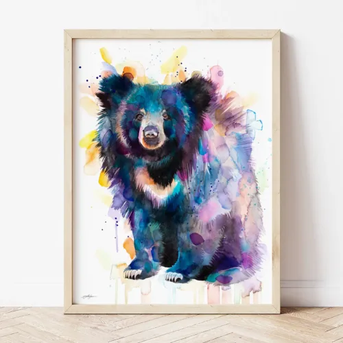 Sloth Bear watercolor painting the artwork on the T-shirt by Slaveika Aladjova