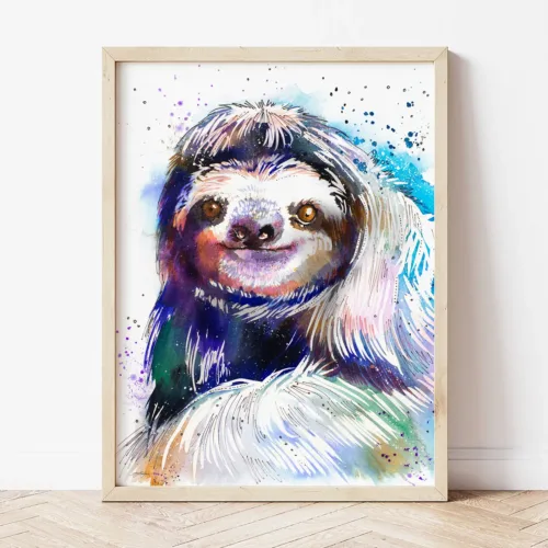 Sloth watercolor painting the artwork on the T-shirt by Slaveika Aladjova