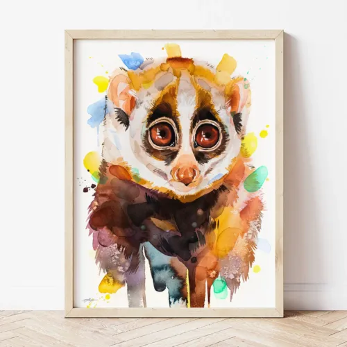 Slow Loris watercolor painting the artwork on the T-shirt by Slaveika Aladjova