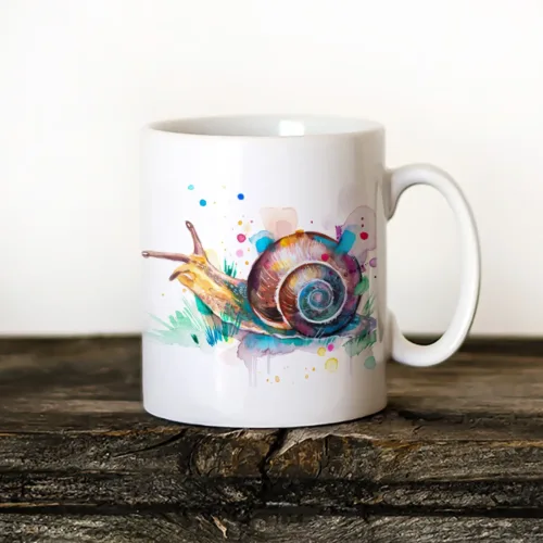 Snail Art Mug, Watercolor Ceramic Mug 11 oz Snail watercolor painting printed on an 11 oz ceramic art mug by Slaveika Aladjova