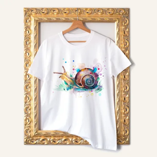 Snail T-Shirt, Watercolor Art Tee Snail watercolor painting printed on a white cotton T-shirt by Slaveika Aladjova