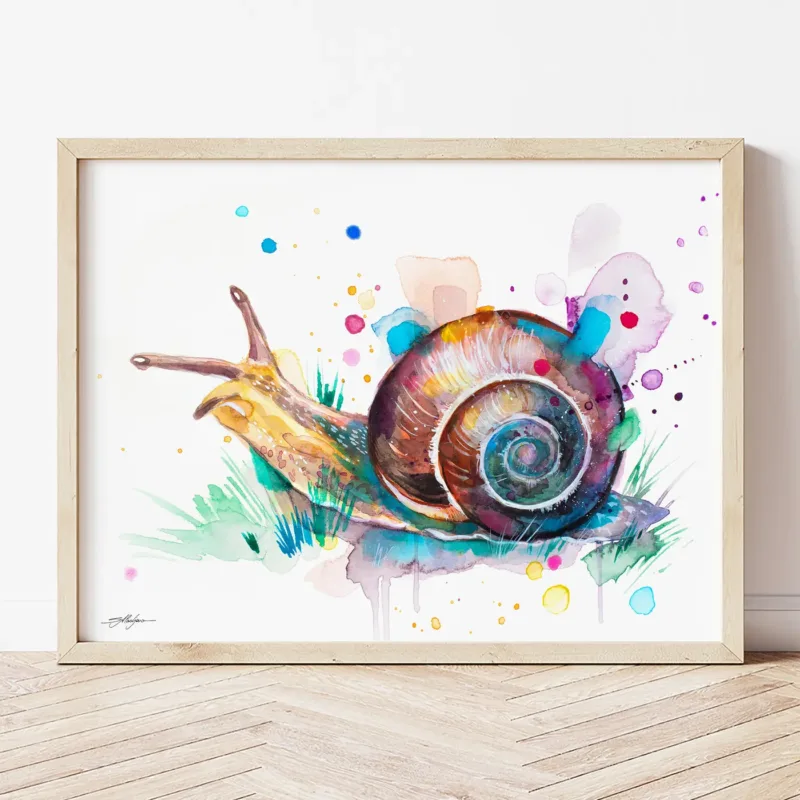 Snail watercolor painting the artwork on the T-shirt by Slaveika Aladjova