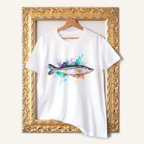 Snook T-Shirt, Watercolor Art Tee Snook watercolor painting printed on a white cotton T-shirt by Slaveika Aladjova