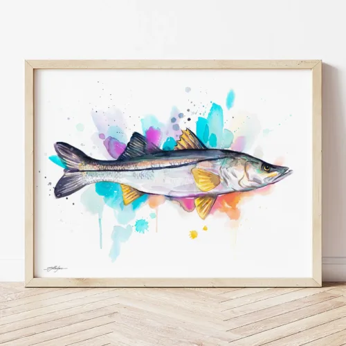 Snook watercolor painting the artwork on the T-shirt by Slaveika Aladjova