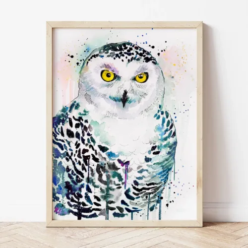 Snowy owl watercolor painting, limited edition art print by Slaveika Aladjova