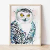 Snowy Owl Portrait watercolor painting the artwork on the T-shirt by Slaveika Aladjova