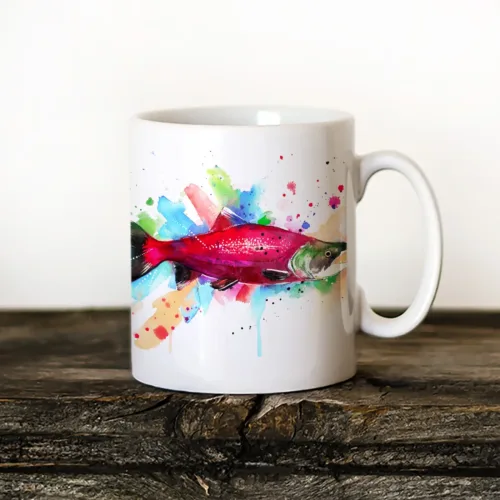 Sockeye Salmon Art Mug, Watercolor Ceramic Mug 11 oz Sockeye Salmon watercolor painting printed on an 11 oz ceramic art mug by Slaveika Aladjova