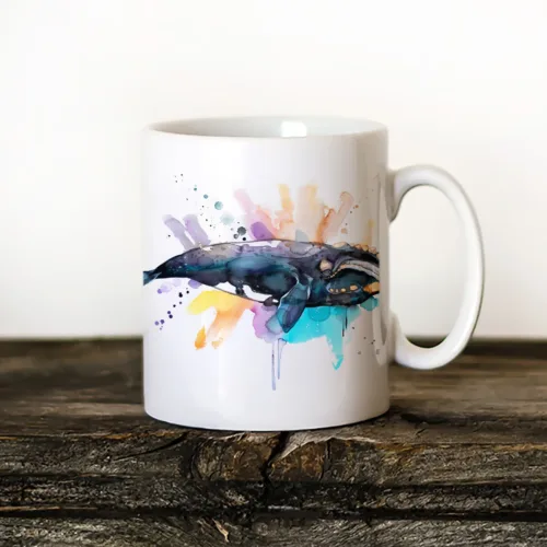 Southern Right Whale watercolor painting printed on an 11 oz ceramic art mug by Slaveika Aladjova