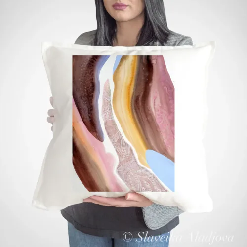 Sparrow Art Pillow Cover, Watercolor Cushion 50 × 50 cm Sparrow watercolor painting printed on a 50 x 50 cm cotton art pillow cover by Slaveika Aladjova