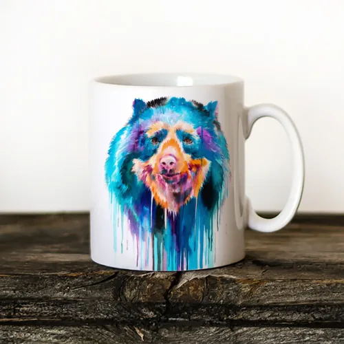 Spectacled Bear Art Mug, Watercolor Ceramic Mug 11 oz Spectacled Bear watercolor painting printed on an 11 oz ceramic art mug by Slaveika Aladjova